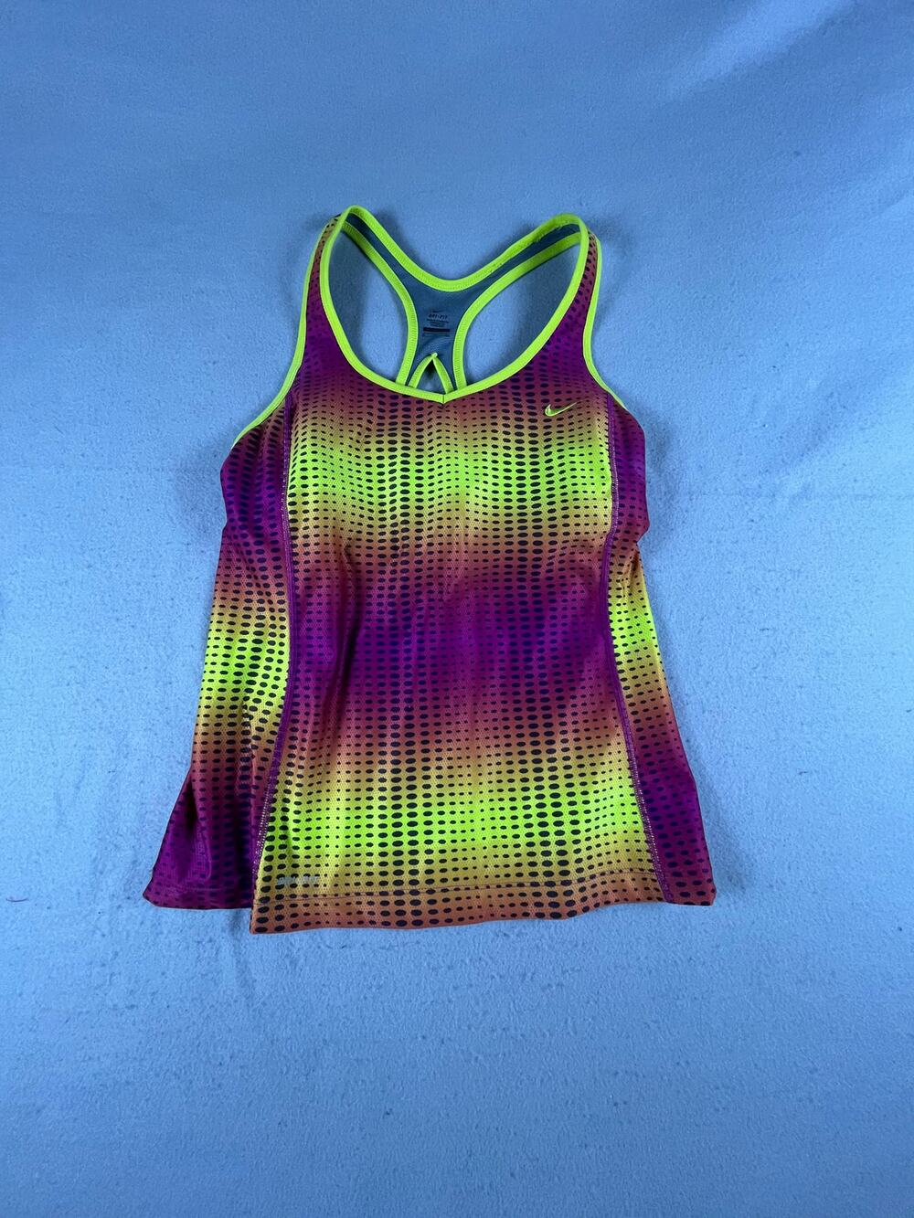 Nike Dri-Fit Tank Top Women XL Yellow Purple Built In Bra Racerback Athletic Gym